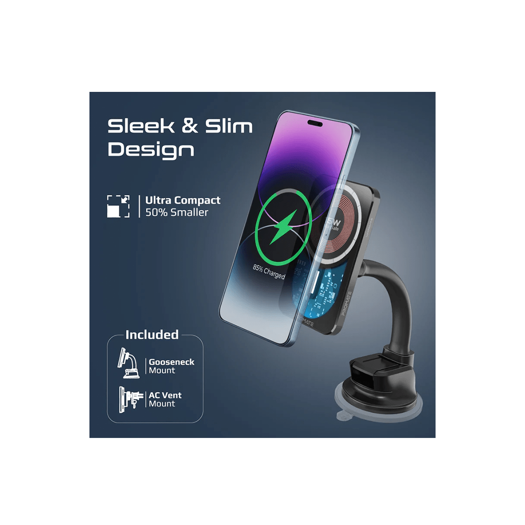 Promate LucidMount-15 15W MagSafe Transparent Car Wireless Charger in Qatar Promate LucidMount-15 15W MagSafe Transparent Car Wireless Charger in Qatar